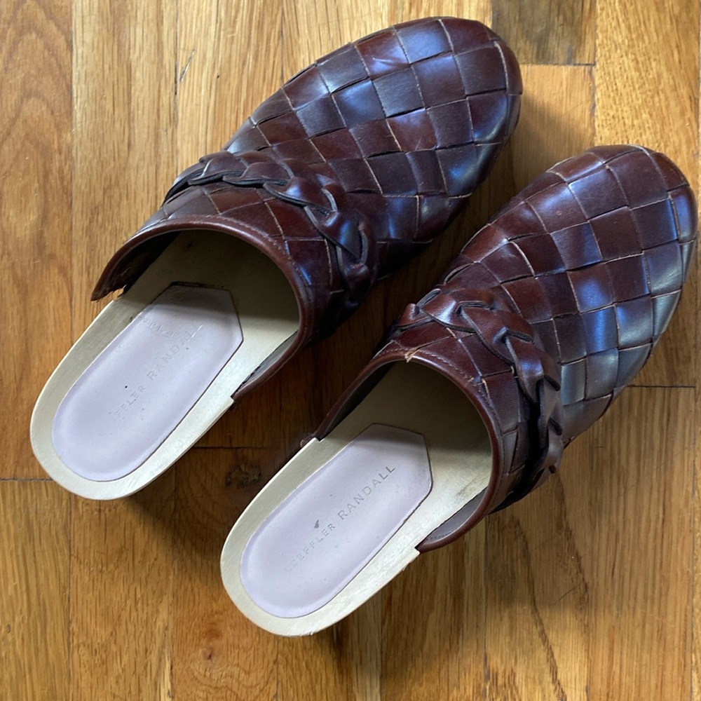 Loeffler Randall Brown leather Braid clogs.